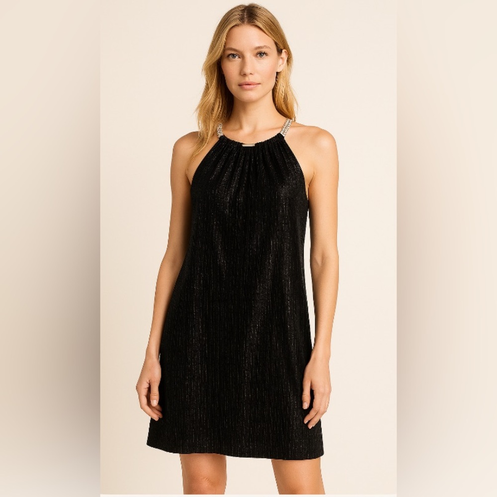 Michael Kors, Black Silver Chain, Velour Shimmer Dress Size: Small